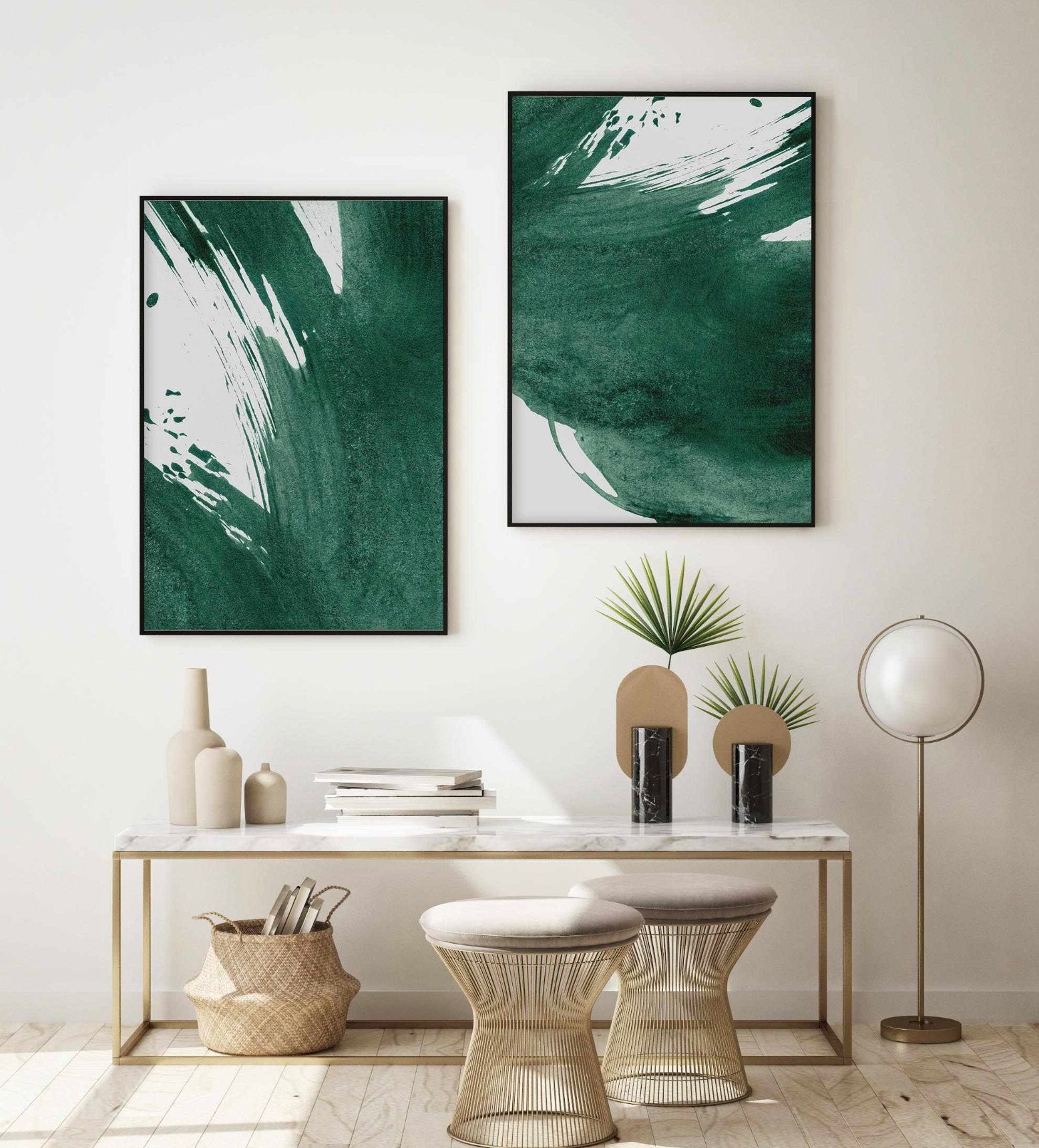 Green Forest Canvas Wall Art Living Room Decoration Big Trees Nature Picture Large Modern Canvas Artwork Contemporary Woods Mossy Rock Spring Season