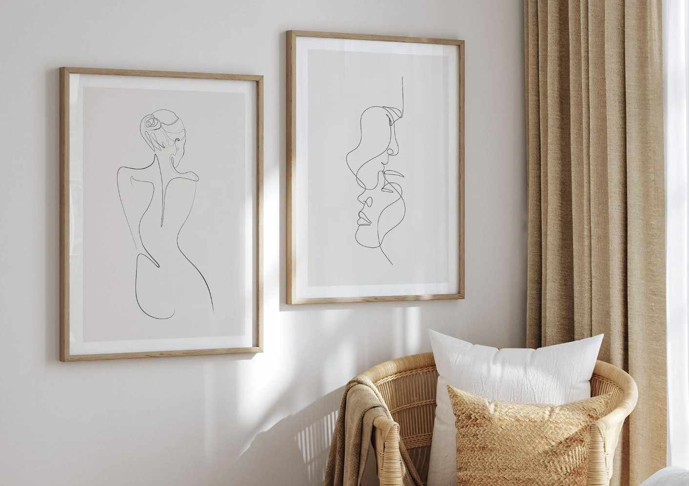 Set of 2 Woman Line Art Print, Female Line Drawing, Wall Decorfashion  Prints Romantic Prints, Beige Neutral Classy Elegant Abstract Art 