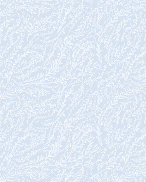 Hamptons Sea Leaves Blue & White Wallpaper