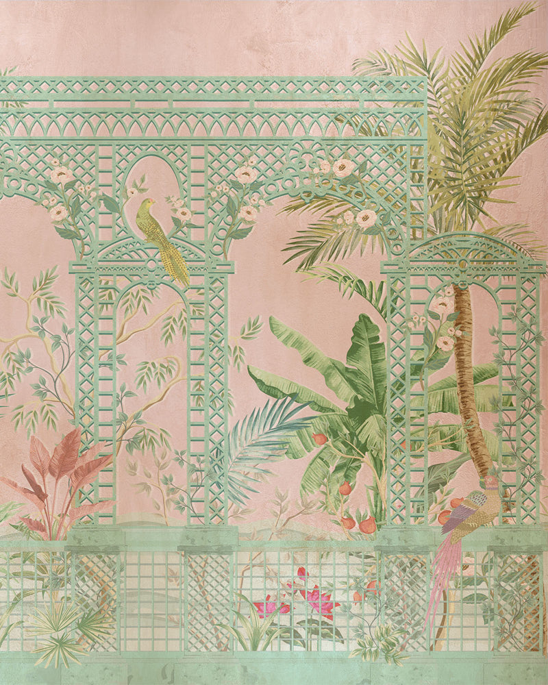 Chinoiserie Lattice in Pink Wallpaper