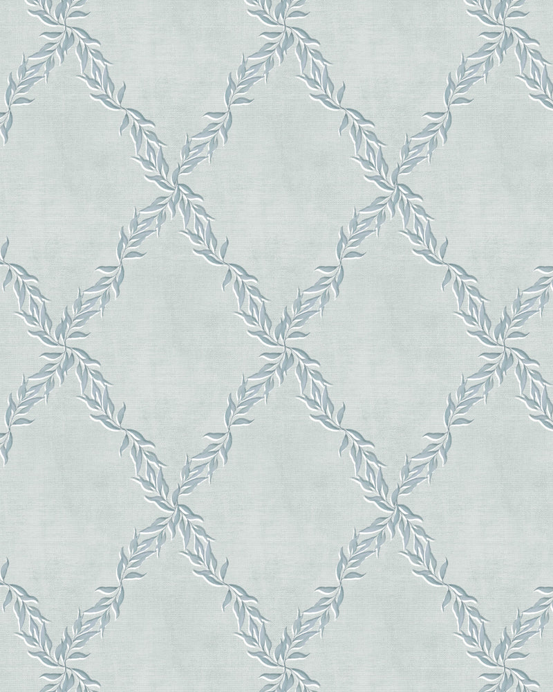 Leafy Lattice in Blue Grey Wallpaper
