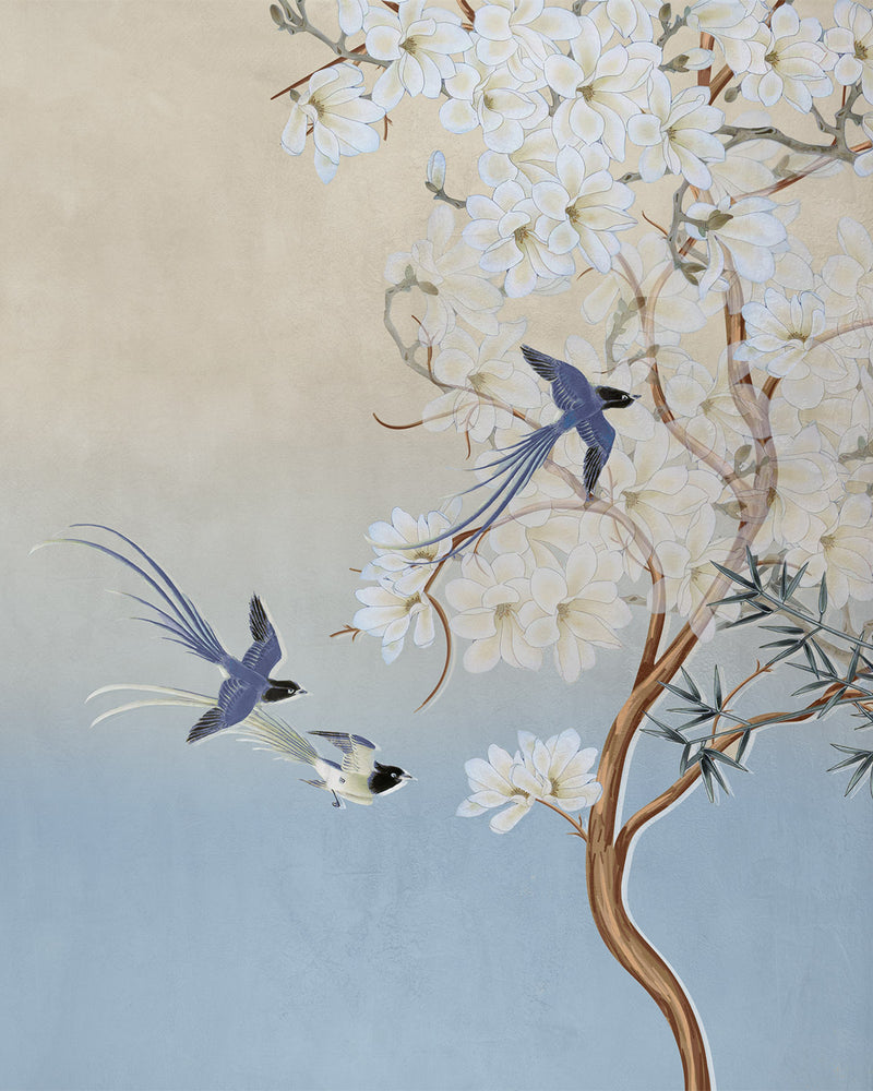 Chinoiserie in Spring in Blue Bird Wallpaper