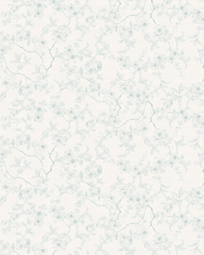 Country Floral Stems in Soft Blue Wallpaper