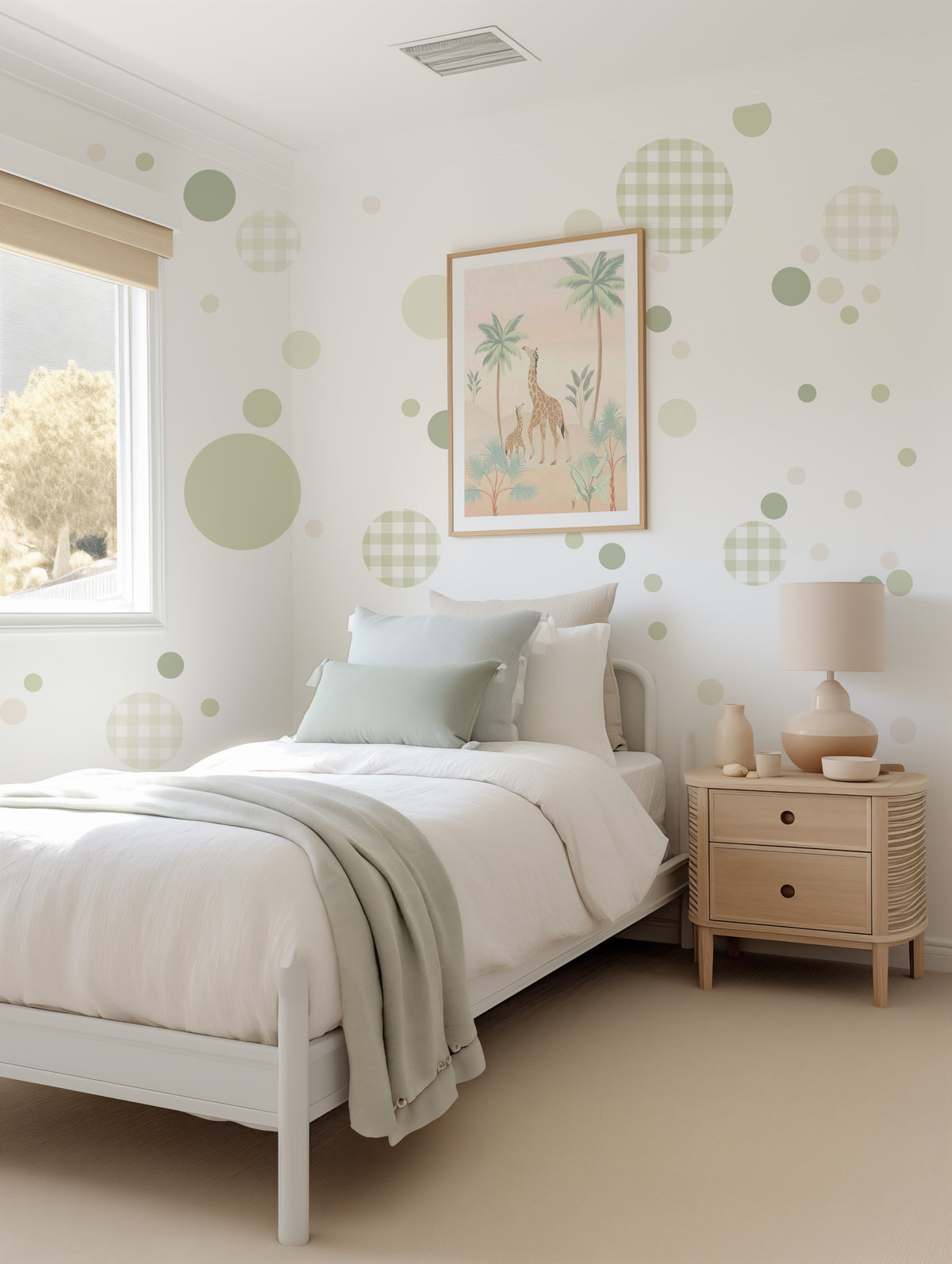 Big Dots in Sage Green Peel & Stick Decal from Olive et Oriel where you can shop wallpaper and artworks online