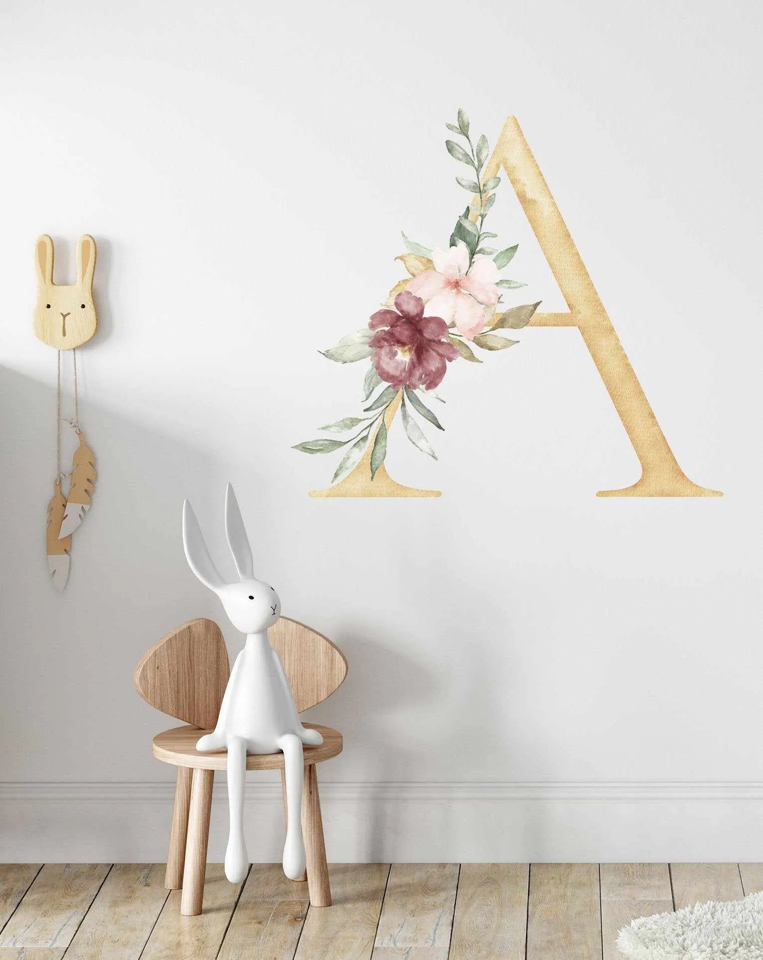 SHOP Boho Floral Letter Monogram Girls Peel & Stick Fabric Wall Decals ...