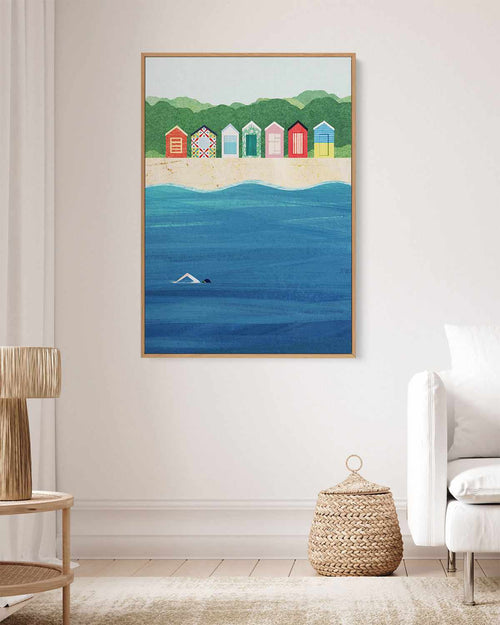 Brighton Bathing Boxes by Henry Rivers | Framed Canvas Art Print