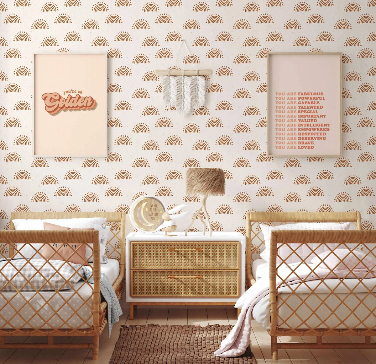 Bronzed Rainbows Wallpaper-Wallpaper-Buy Kids Removable Wallpaper Online Our Custom Made Children’s Wallpapers Are A Fun Way To Decorate And Enhance Boys Bedroom Decor And Girls Bedrooms They Are An Amazing Addition To Your Kids Bedroom Walls Our Collection of Kids Wallpaper Is Sure To Transform Your Kids Rooms Interior Style From Pink Wallpaper To Dinosaur Wallpaper Even Marble Wallpapers For Teen Boys Shop Peel And Stick Wallpaper Online Today With Olive et Oriel