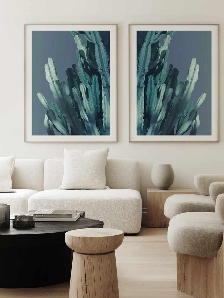 Cactus In Blue I & II Art Print Set of 2 | Matching Wall Art from Olive et Oriel where you can shop wallpaper and artworks online