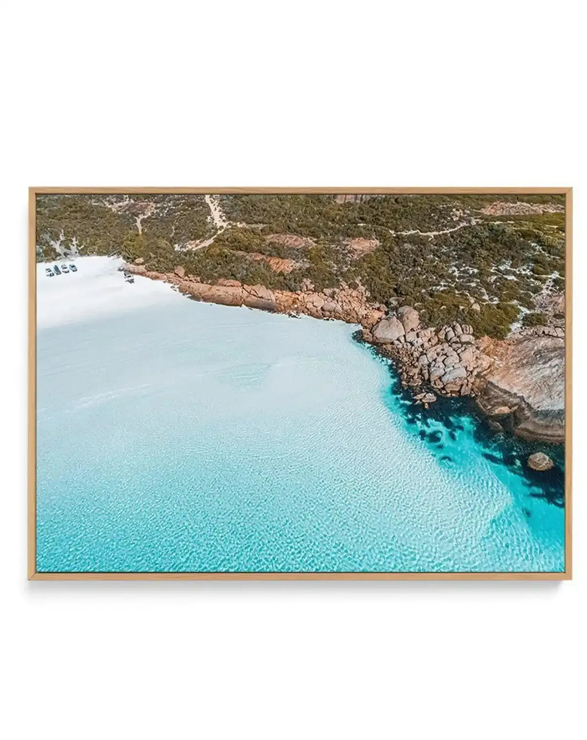 Crystal Waters Wharton Beach | Aerial Photo Wall Framed Canvas Art Print aqua coastal art print