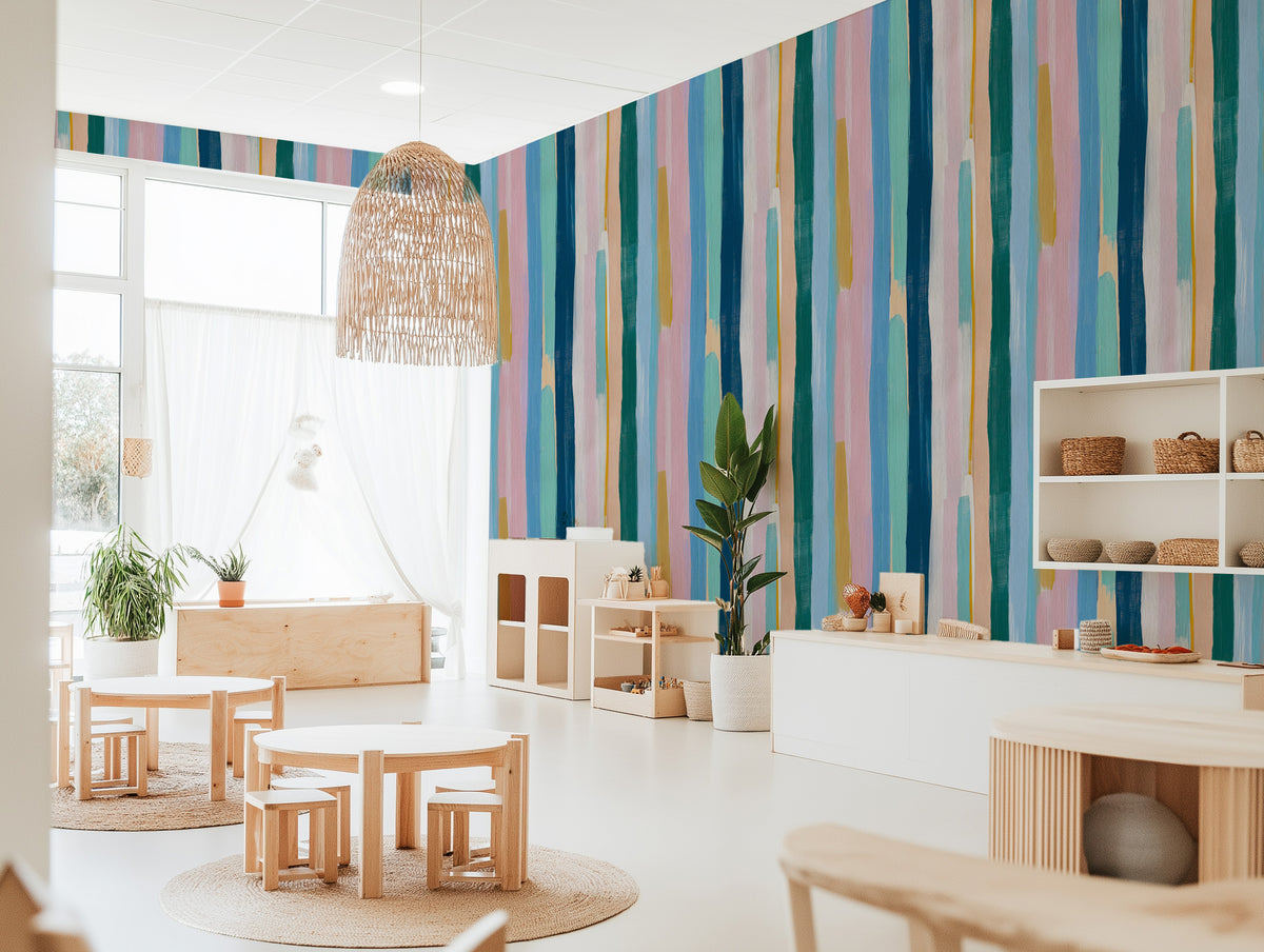 Drips and Stripes in Florida Commercial Vinyl Wallpaper from Olive et Oriel where you can shop wallpaper and artworks online