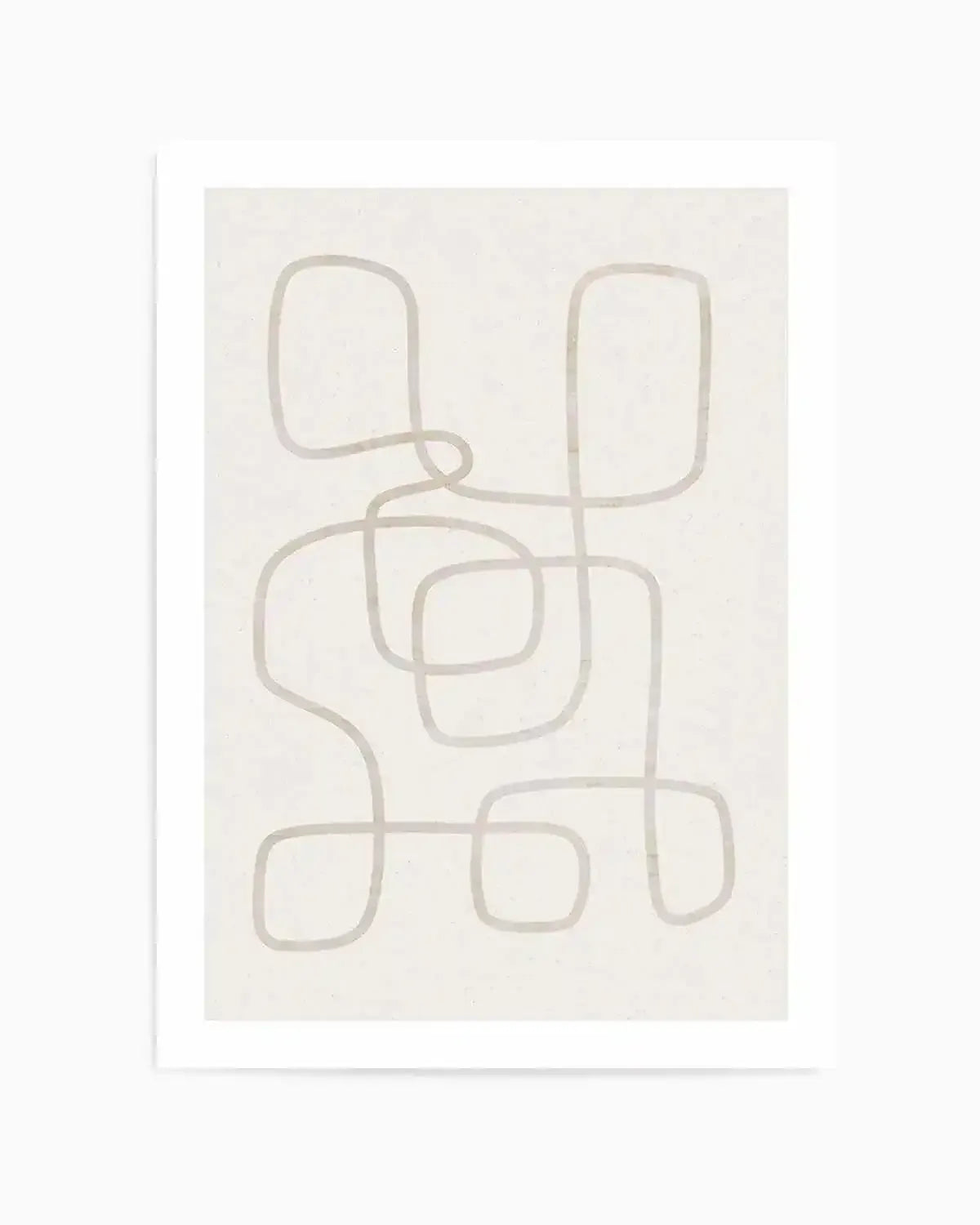 Abstract art print featuring a continuous, flowing line forming rounded, organic shapes in a light taupe or ecru color against a textured off-white background. The line creates a series of interconnected loops and curves, giving the impression of a single, unbroken path.