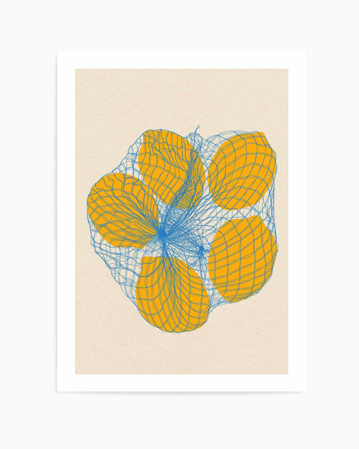 Five Lemons In a Net Bag by Rosi Feist | Art Print from Olive et Oriel where you can shop wallpaper and artworks online