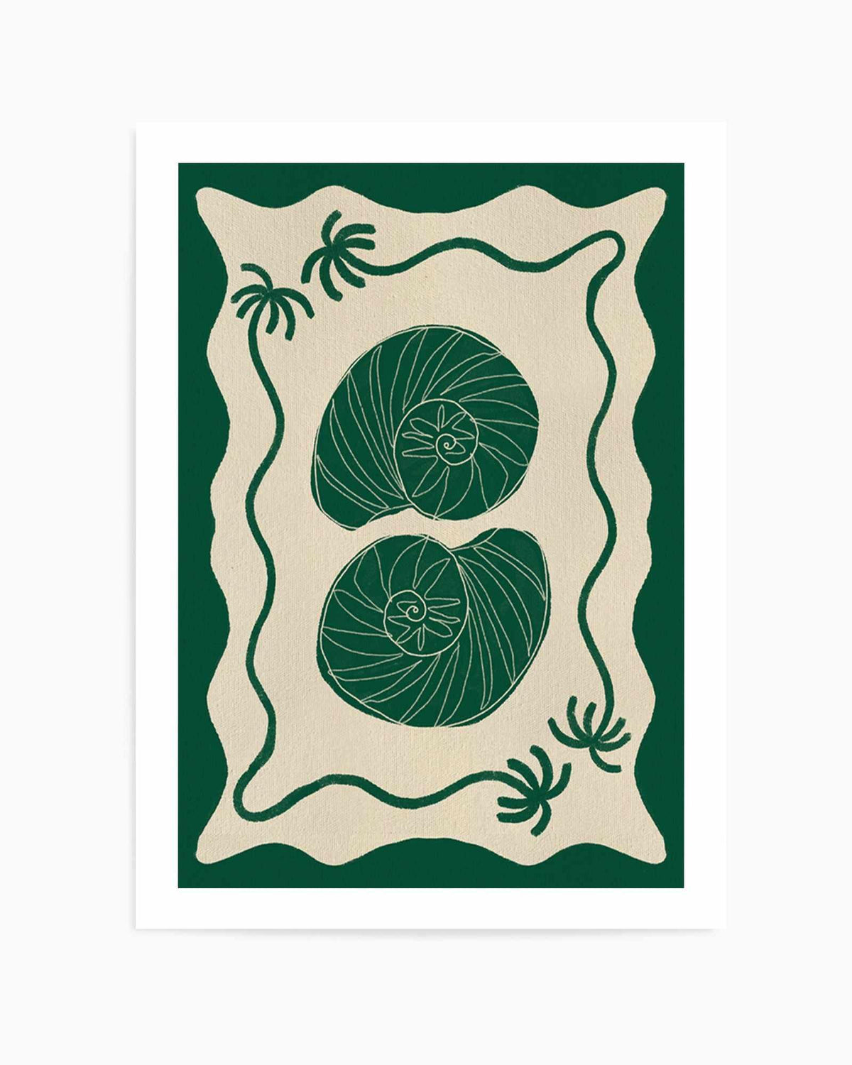 Green Seashell Stories by Shatha Al Dafai | Art Print from Olive et Oriel where you can shop wallpaper and artworks online