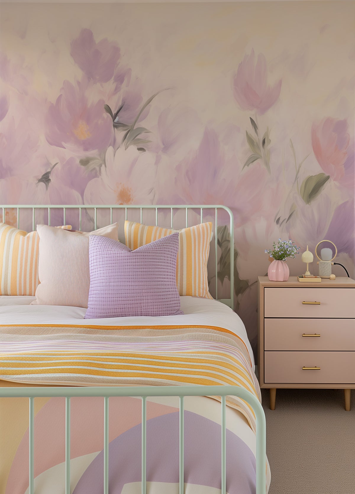 Lilac Bloomscape Wallpaper Mural from Olive et Oriel where you can shop wallpaper and artworks online