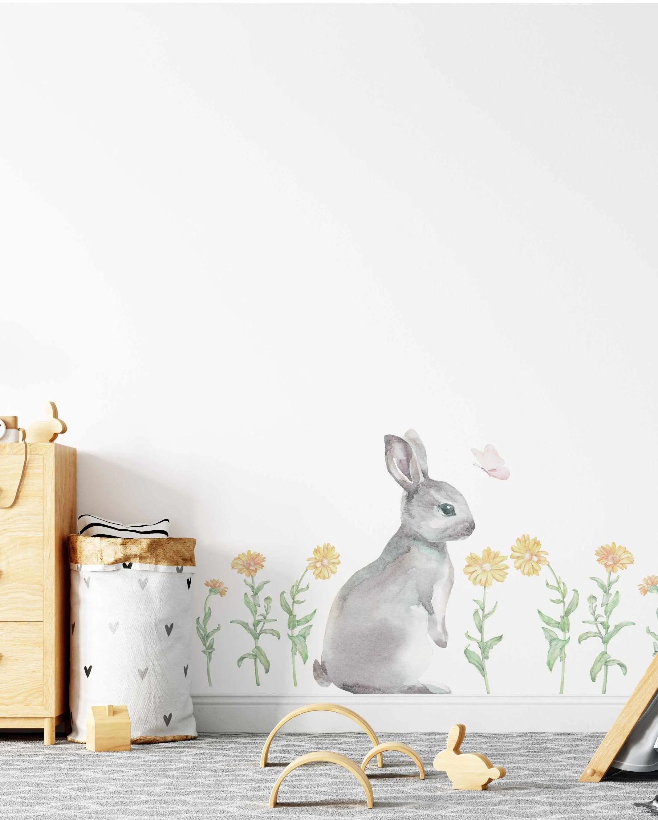 SHOP Garden Bunny Rabbit & Flowers Fabric Peel & Stick Wall Decal Set ...