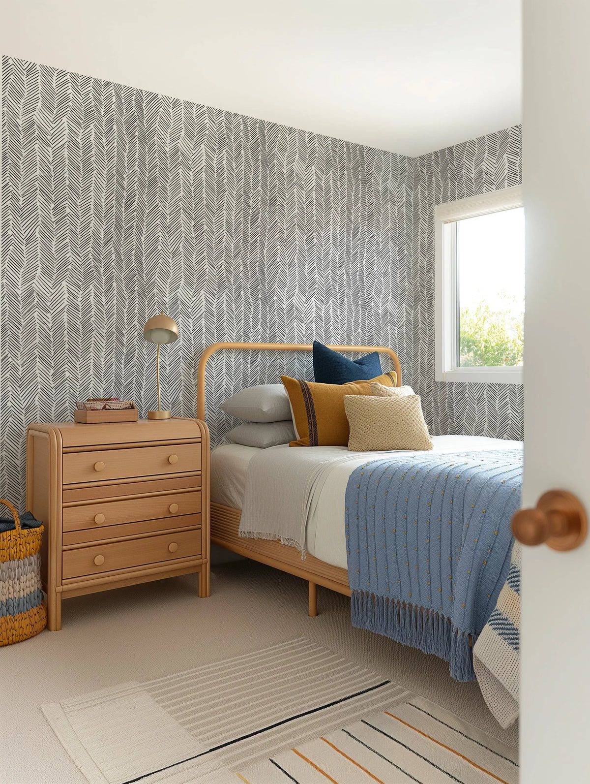 Little Herringbone Wallpaper from Olive et Oriel where you can shop wallpaper and artworks online