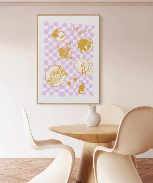 Long Lunch Golden Purple by Anne Korako | Framed Canvas Art Print