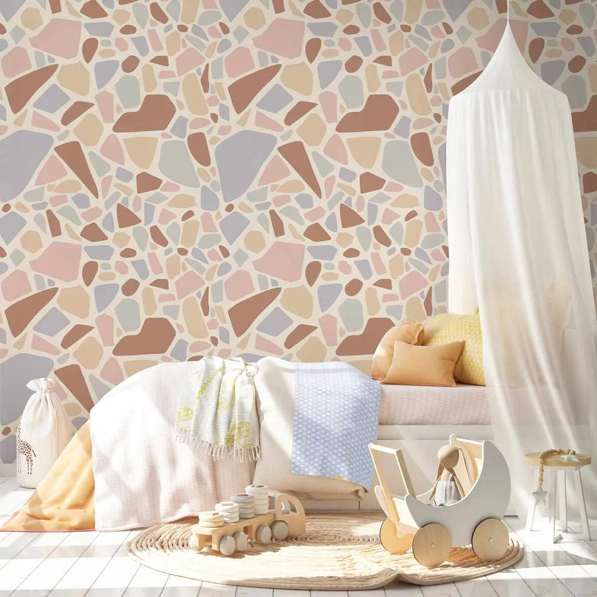 Maya Terrazzo Wallpaper-Wallpaper-Buy Kids Removable Wallpaper Online Our Custom Made Children’s Wallpapers Are A Fun Way To Decorate And Enhance Boys Bedroom Decor And Girls Bedrooms They Are An Amazing Addition To Your Kids Bedroom Walls Our Collection of Kids Wallpaper Is Sure To Transform Your Kids Rooms Interior Style From Pink Wallpaper To Dinosaur Wallpaper Even Marble Wallpapers For Teen Boys Shop Peel And Stick Wallpaper Online Today With Olive et Oriel