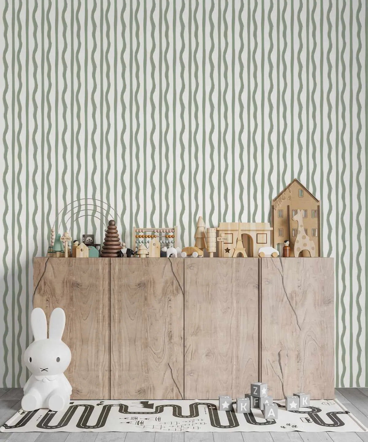 Mixed Stripe Wallpaper in Sage-Wallpaper-Buy Kids Removable Wallpaper Online Our Custom Made Children’s Wallpapers Are A Fun Way To Decorate And Enhance Boys Bedroom Decor And Girls Bedrooms They Are An Amazing Addition To Your Kids Bedroom Walls Our Collection of Kids Wallpaper Is Sure To Transform Your Kids Rooms Interior Style From Pink Wallpaper To Dinosaur Wallpaper Even Marble Wallpapers For Teen Boys Shop Peel And Stick Wallpaper Online Today With Olive et Oriel