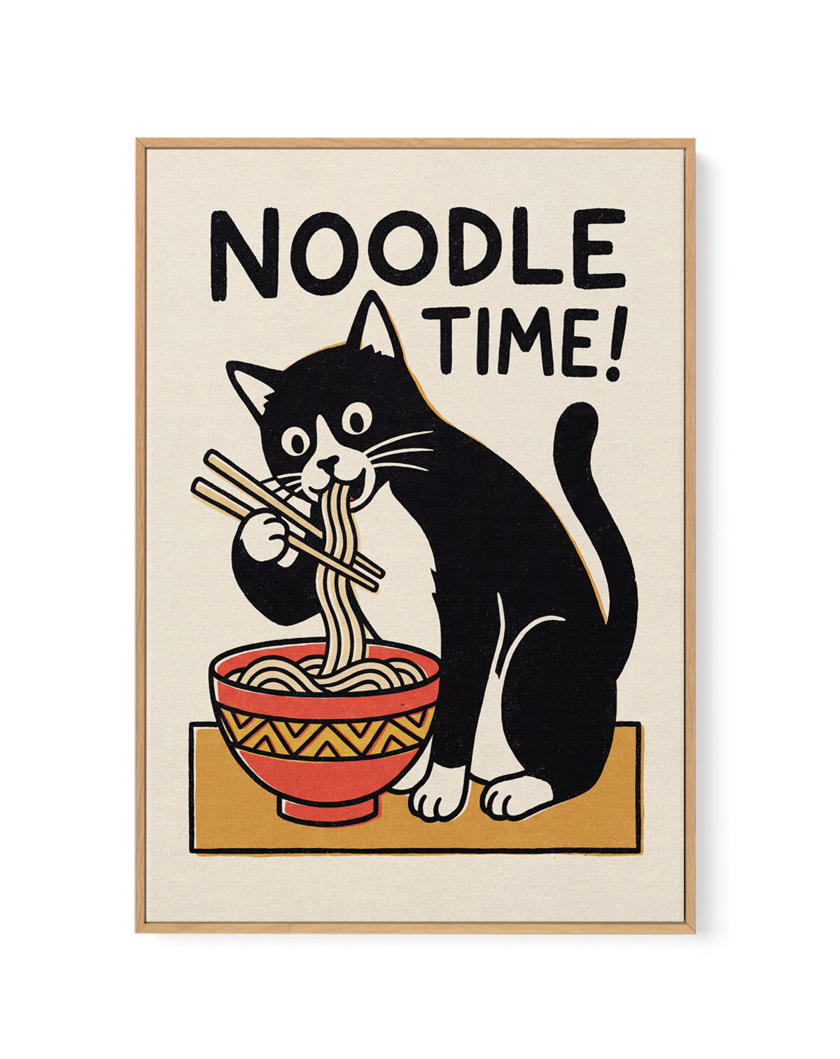 Noodle Time Cat by Andreas Magnusson | Framed Canvas Art Print