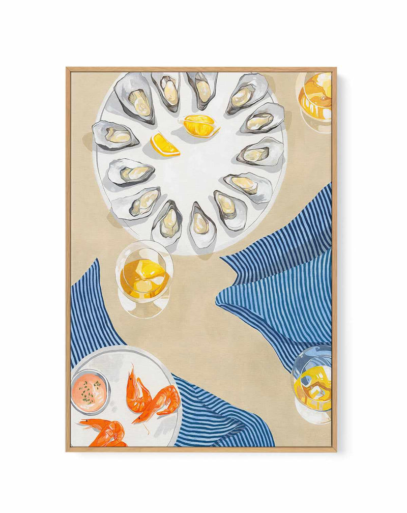Oysters and Prawns by Cat Gerke | Framed Canvas Art Print