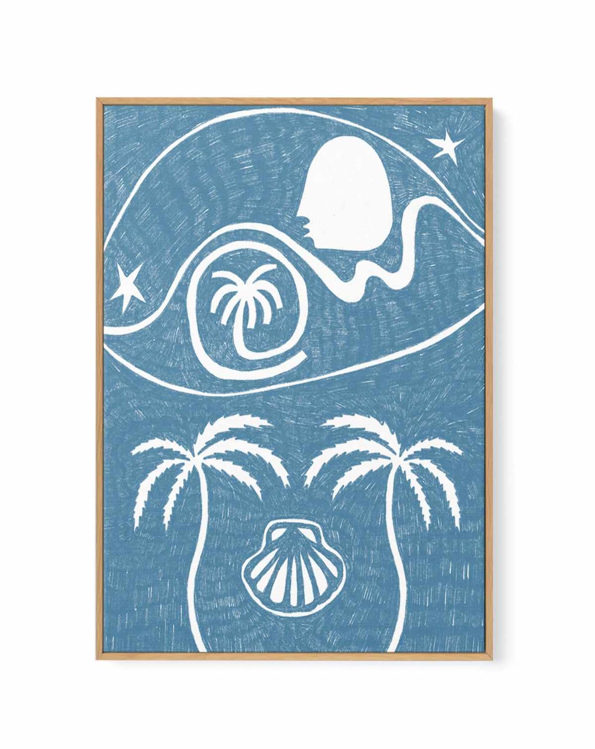 Palm Tree Island 6 Blue by Shatha Al Dafai | Framed Canvas Art Print from Olive et Oriel where you can shop wallpaper and artworks online