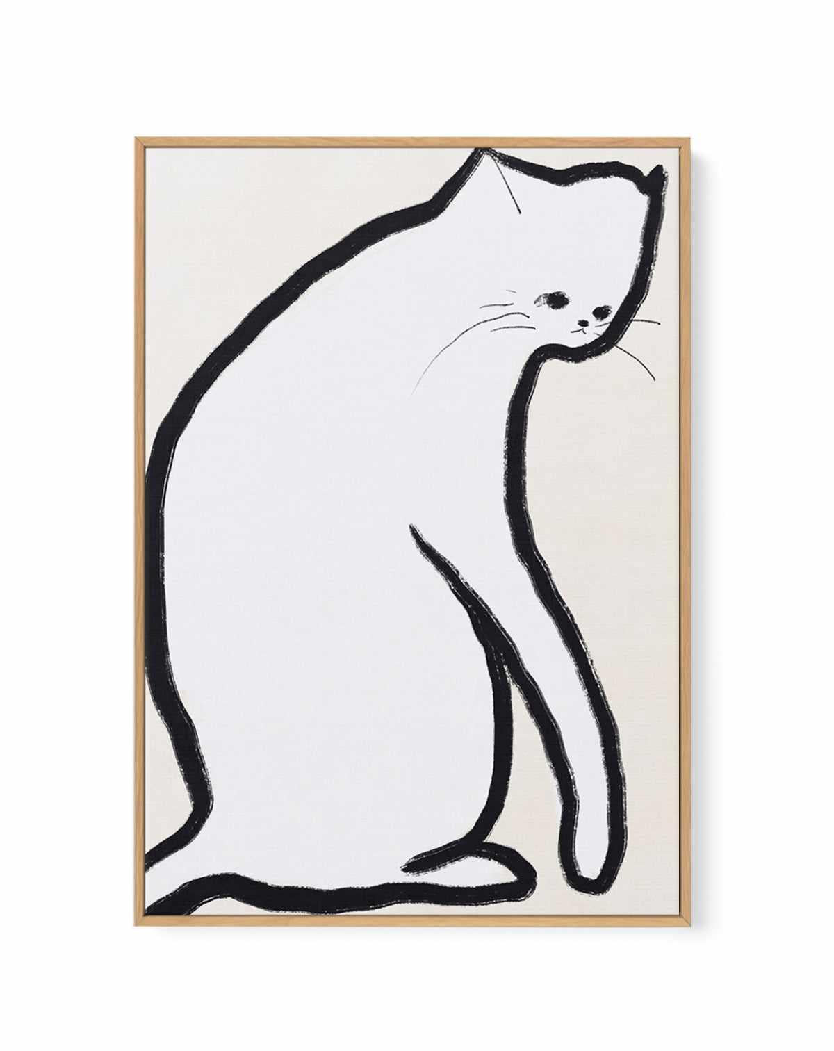 Pensive White Cat by Little Dean | Framed Canvas Wall Art