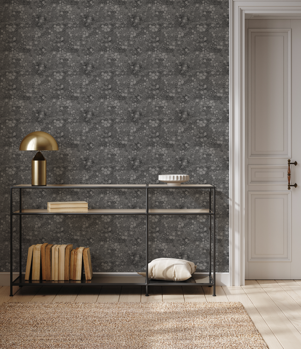 Dark Forest Flowers Black & White Wallpaper from Olive et Oriel where you can shop wallpaper and artworks online