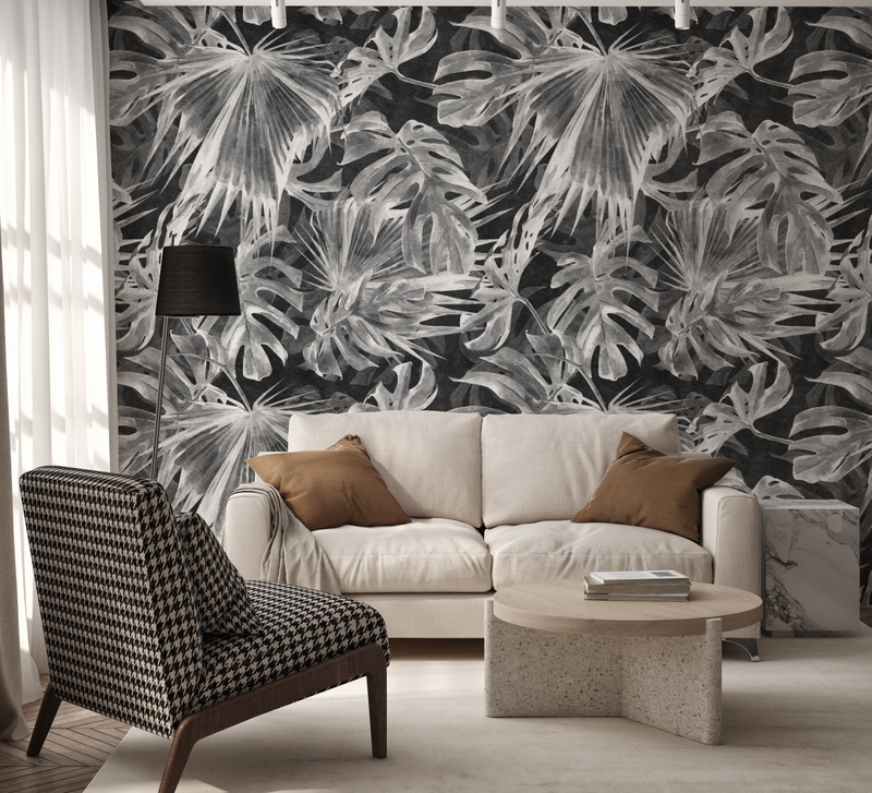 Maui Palm Black & White Wallpaper