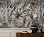 Palm Resort White on Black Wallpaper