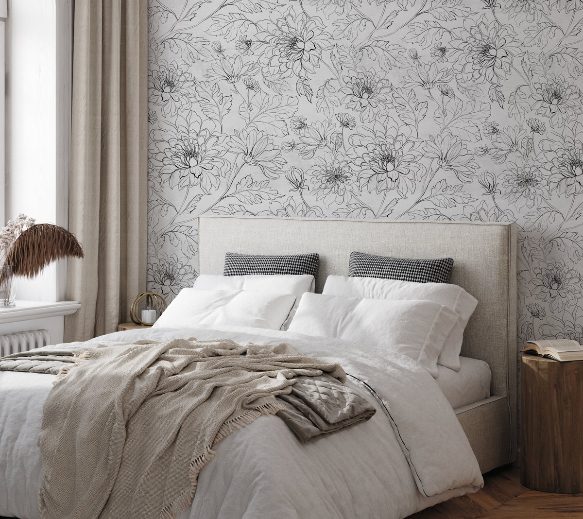 Floral Climb Black & White Wallpaper from Olive et Oriel where you can shop wallpaper and artworks online