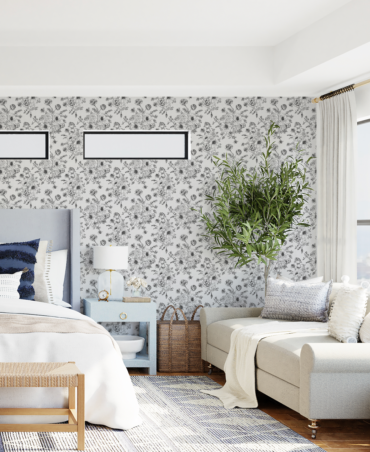 Floral Bouquet Black & White Wallpaper from Olive et Oriel where you can shop wallpaper and artworks online