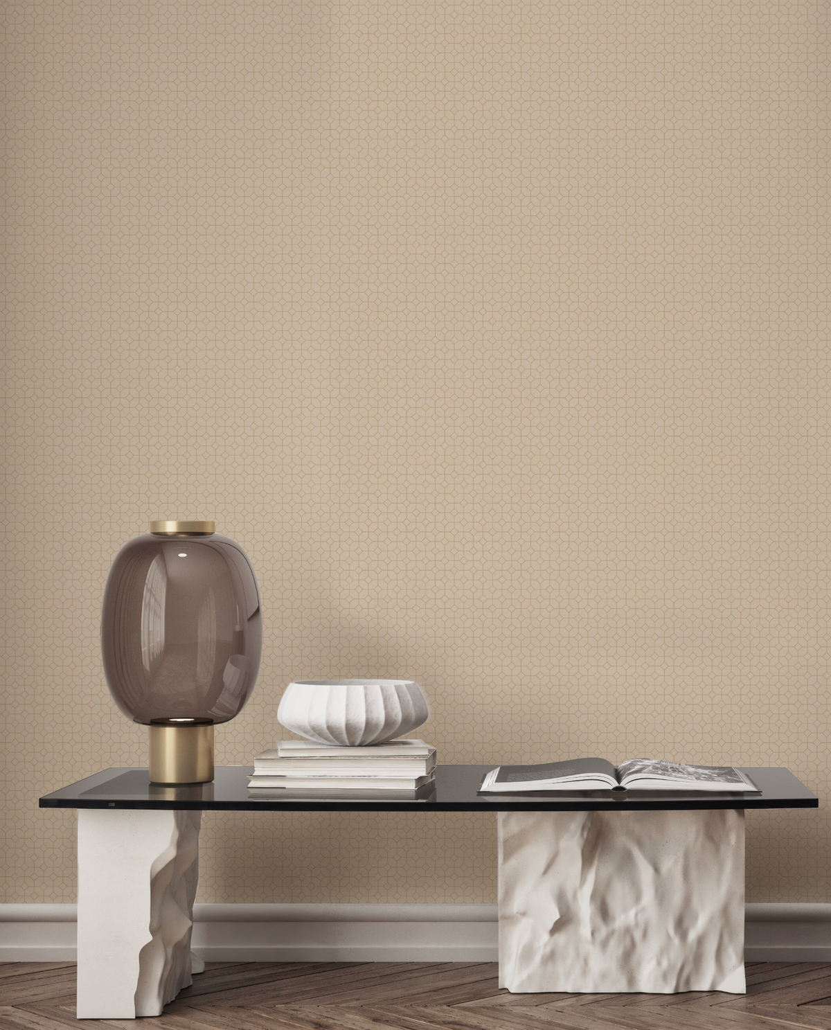 Deco Diamonds Beige Wallpaper from Olive et Oriel where you can shop wallpaper and artworks online