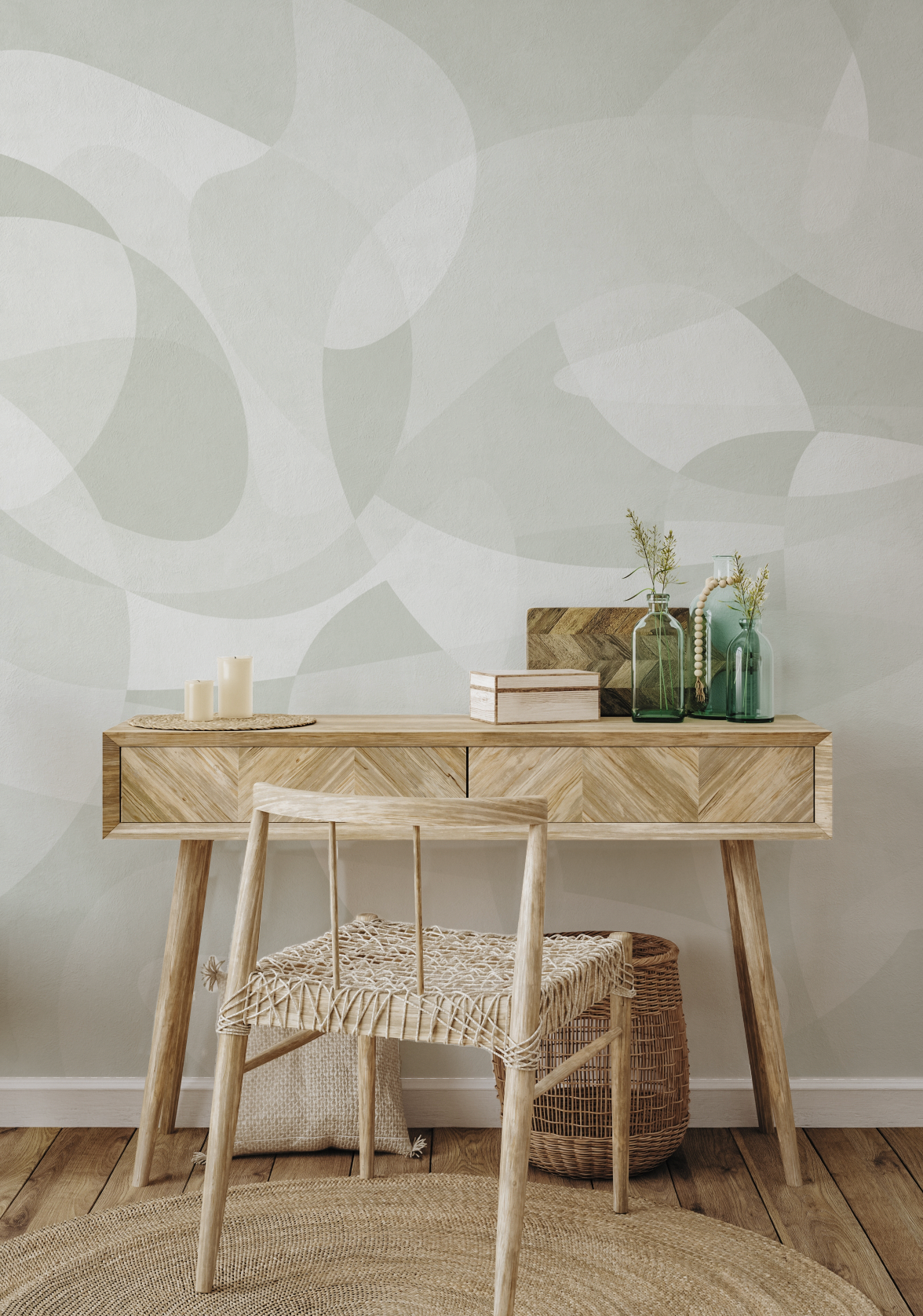 Mid Century Mural Sage Green Wallpaper from Olive et Oriel where you can shop wallpaper and artworks online