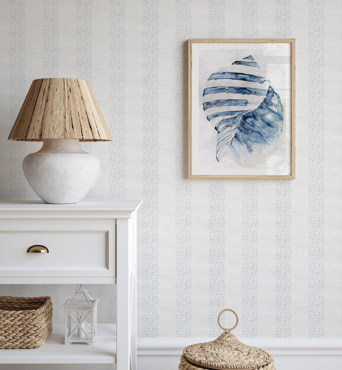 Dotted Stripe In Light Blue Wallpaper from Olive et Oriel where you can shop wallpaper and artworks online