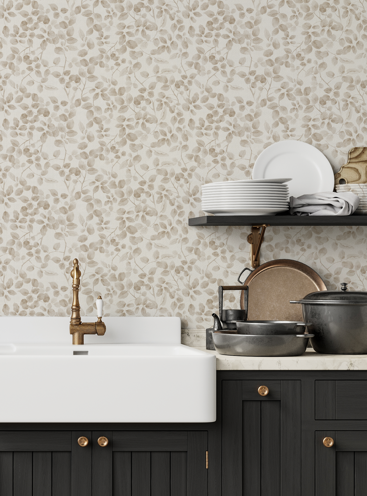 Leafy Country Foliage in Light Brown Wallpaper from Olive et Oriel where you can shop wallpaper and artworks online