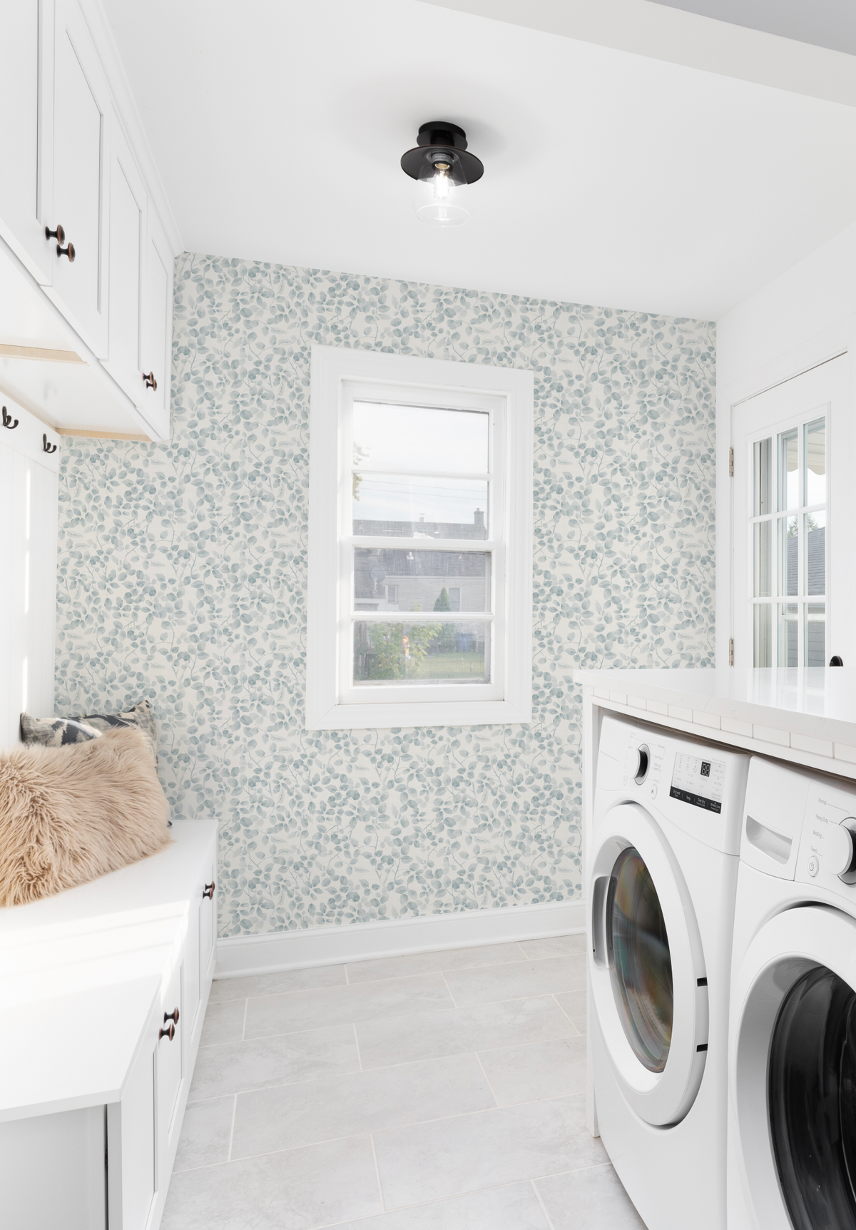 Leafy Country Foliage in Blue & White Wallpaper from Olive et Oriel where you can shop wallpaper and artworks online