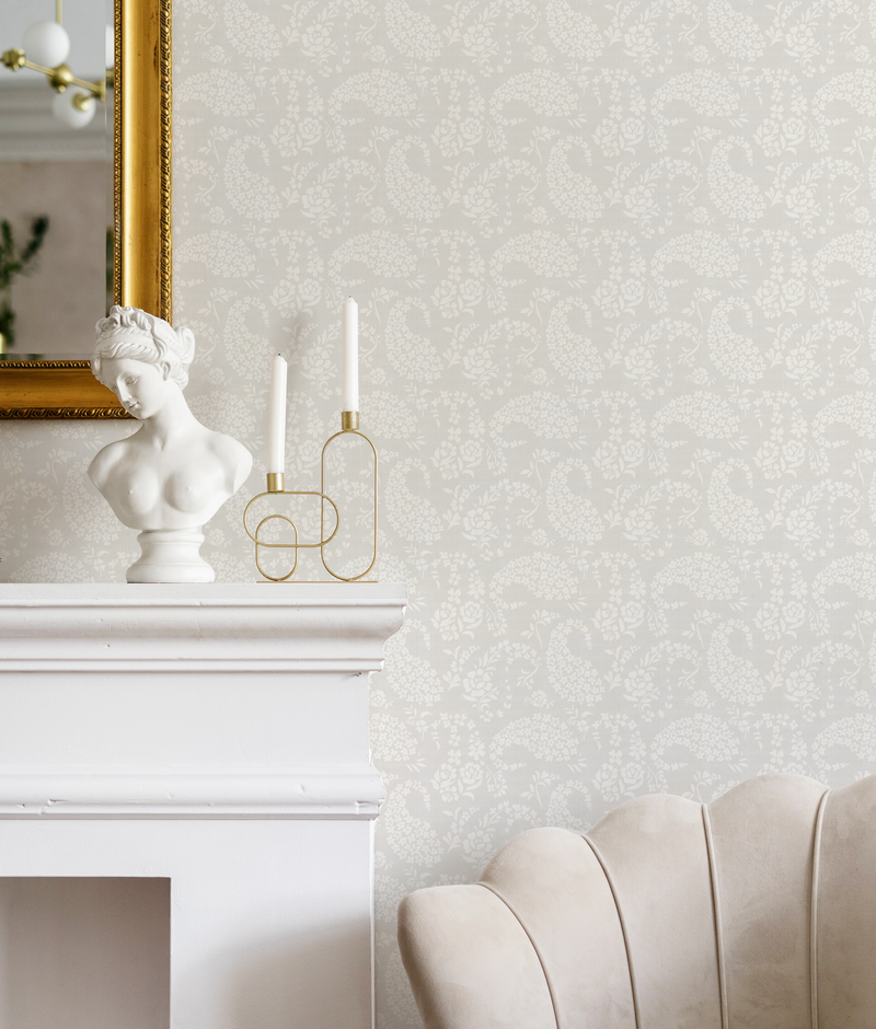 French Paisley in Soft Grey Wallpaper