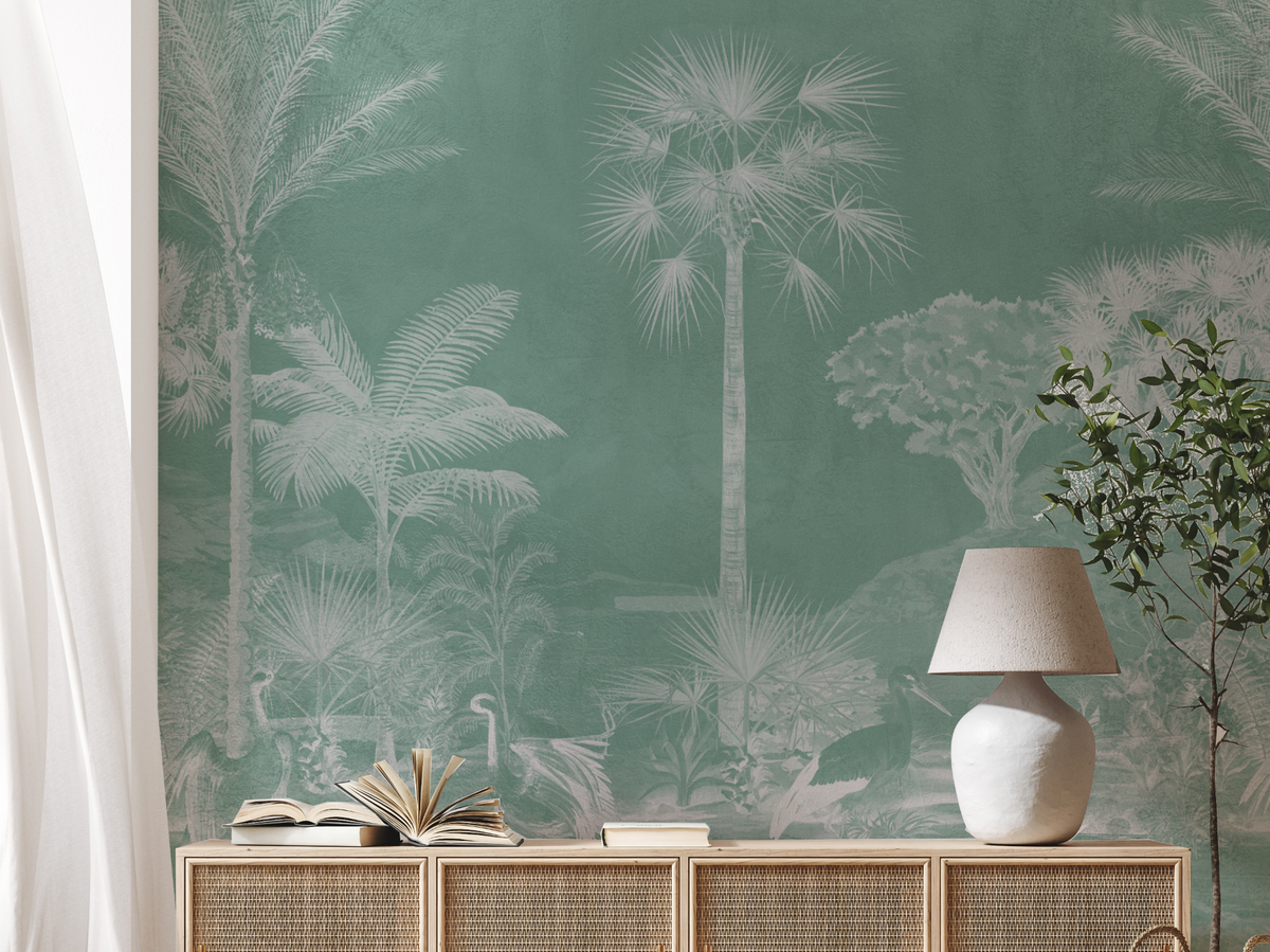 Vintage Chinoiserie Luxe in Tropical Green Wallpaper chinoiserie wallpaper — Olive et Oriel