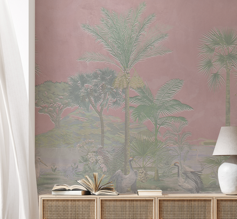 Vintage Chinoiserie Luxe in Pink Skies Wallpaper