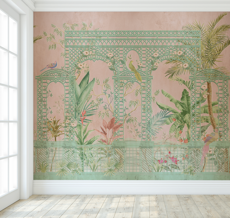 Chinoiserie Lattice in Pink Wallpaper
