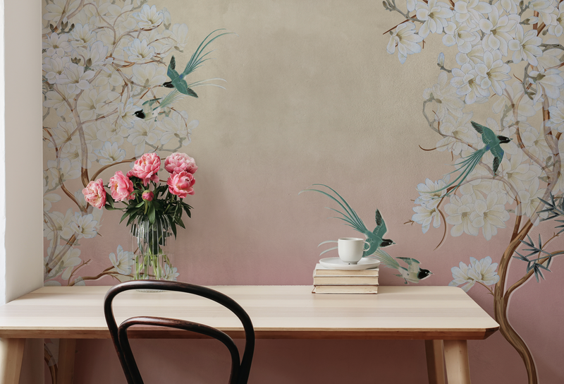Chinoiserie in Spring in Sunset Pink Wallpaper