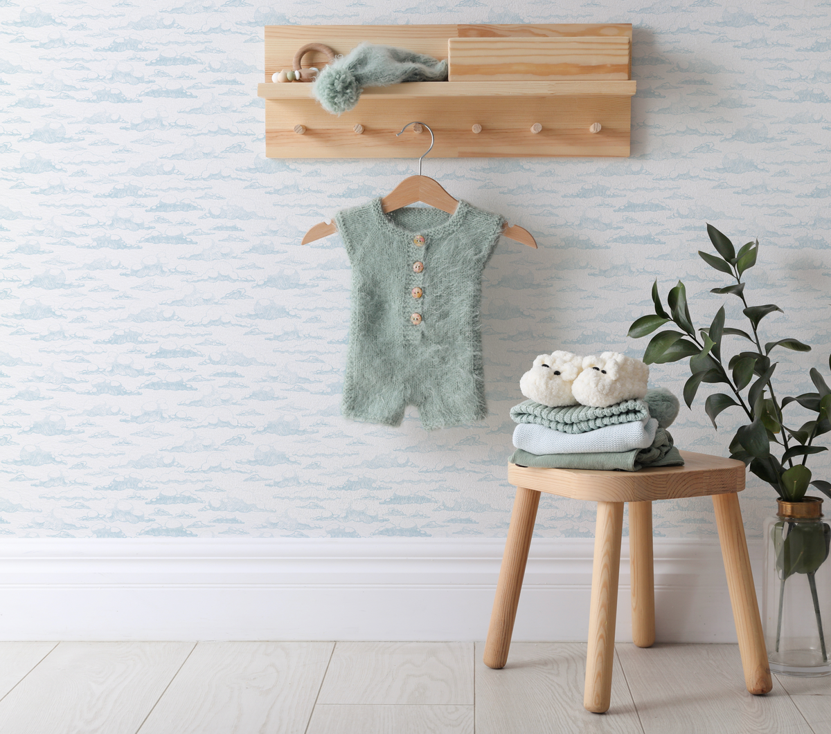 Cloudy Days in Soft Blue Wallpaper from Olive et Oriel where you can shop wallpaper and artworks online