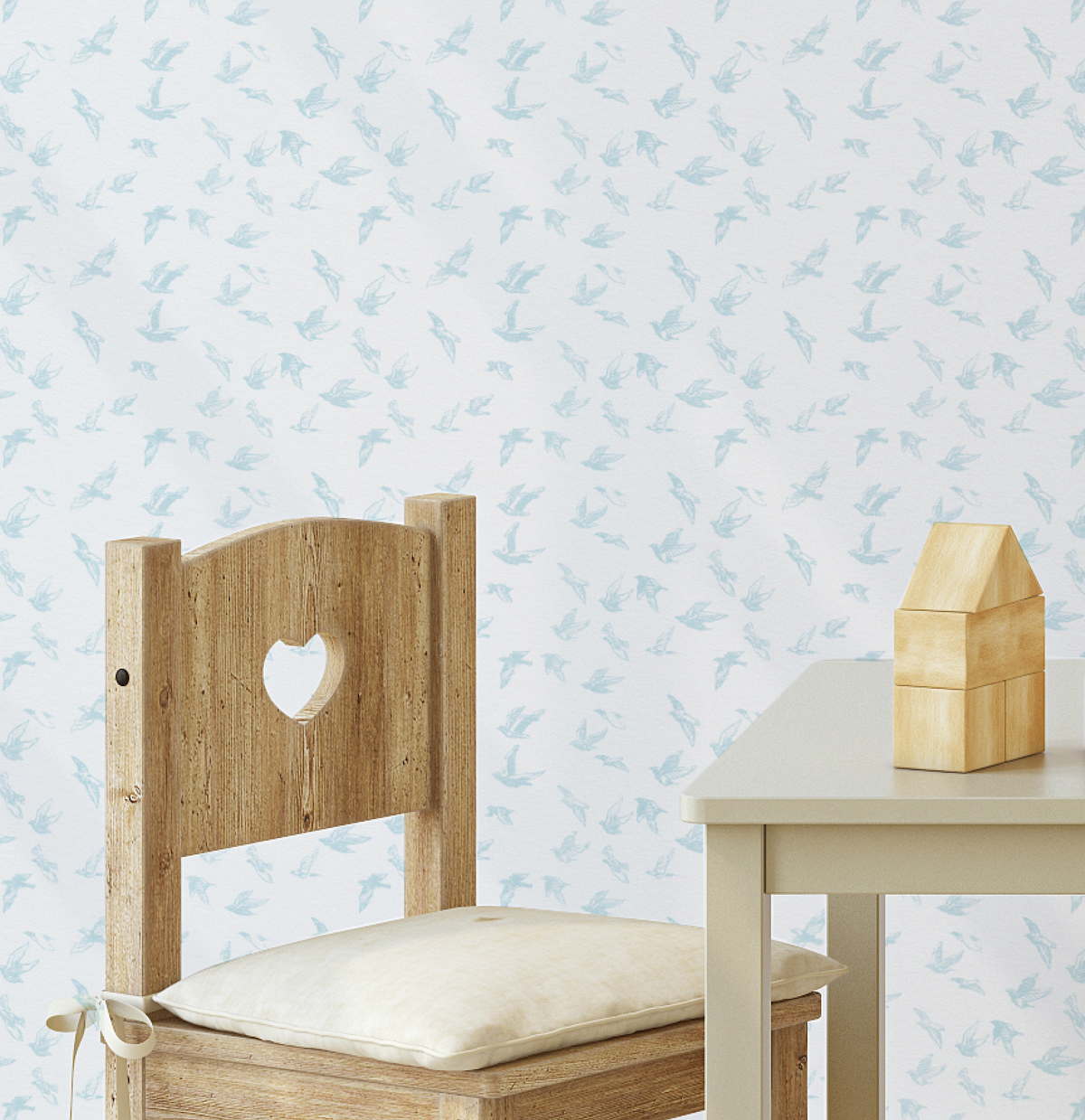 Birds of a Feather in Soft Blue Wallpaper from Olive et Oriel where you can shop wallpaper and artworks online