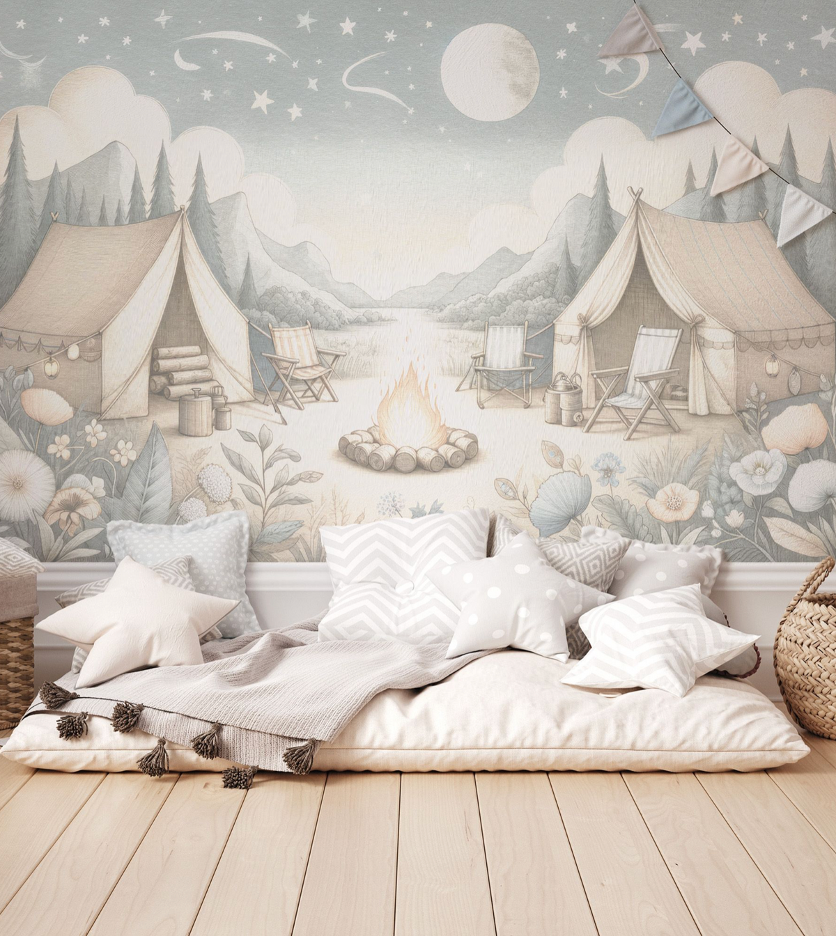 Whimsical Woodland Retreat Wallpaper Mural from Olive et Oriel where you can shop wallpaper and artworks online