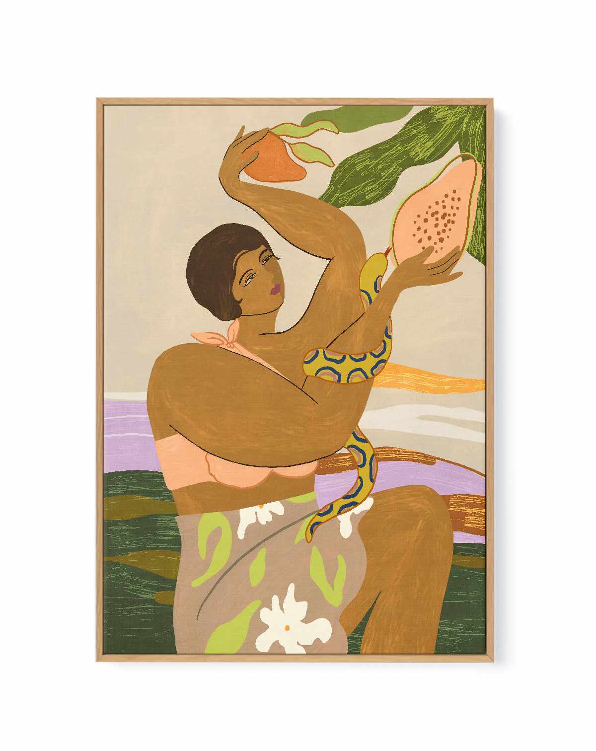 Snake and Papaya by Arty Guava | Framed Canvas Art Print from Olive et Oriel where you can shop wallpaper and artworks online
