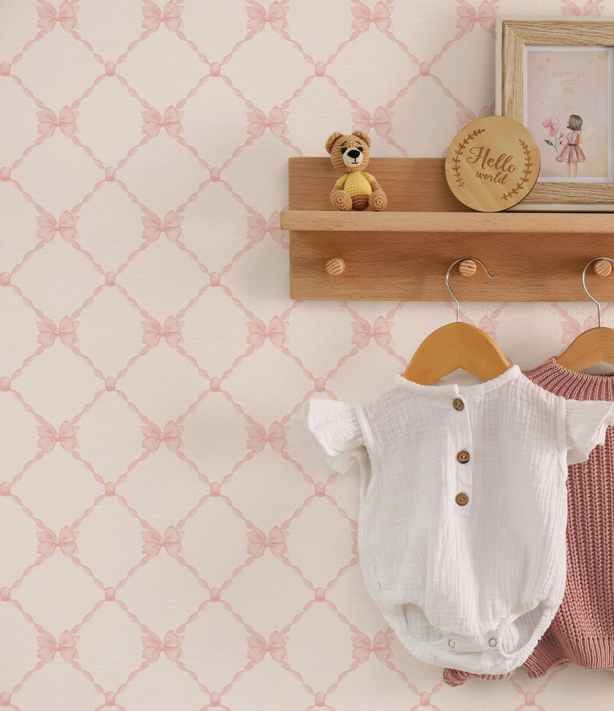 Sweet Trellis Bows Wallpaper from Olive et Oriel where you can shop wallpaper and artworks online