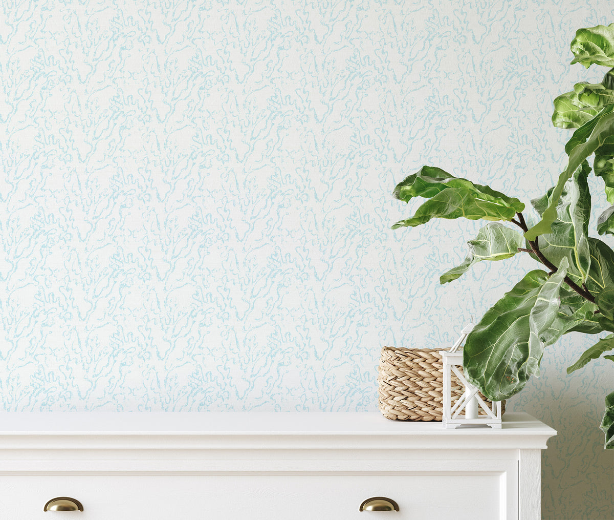 Hamptons Coral in Light Blue Wallpaper from Olive et Oriel where you can shop wallpaper and artworks online
