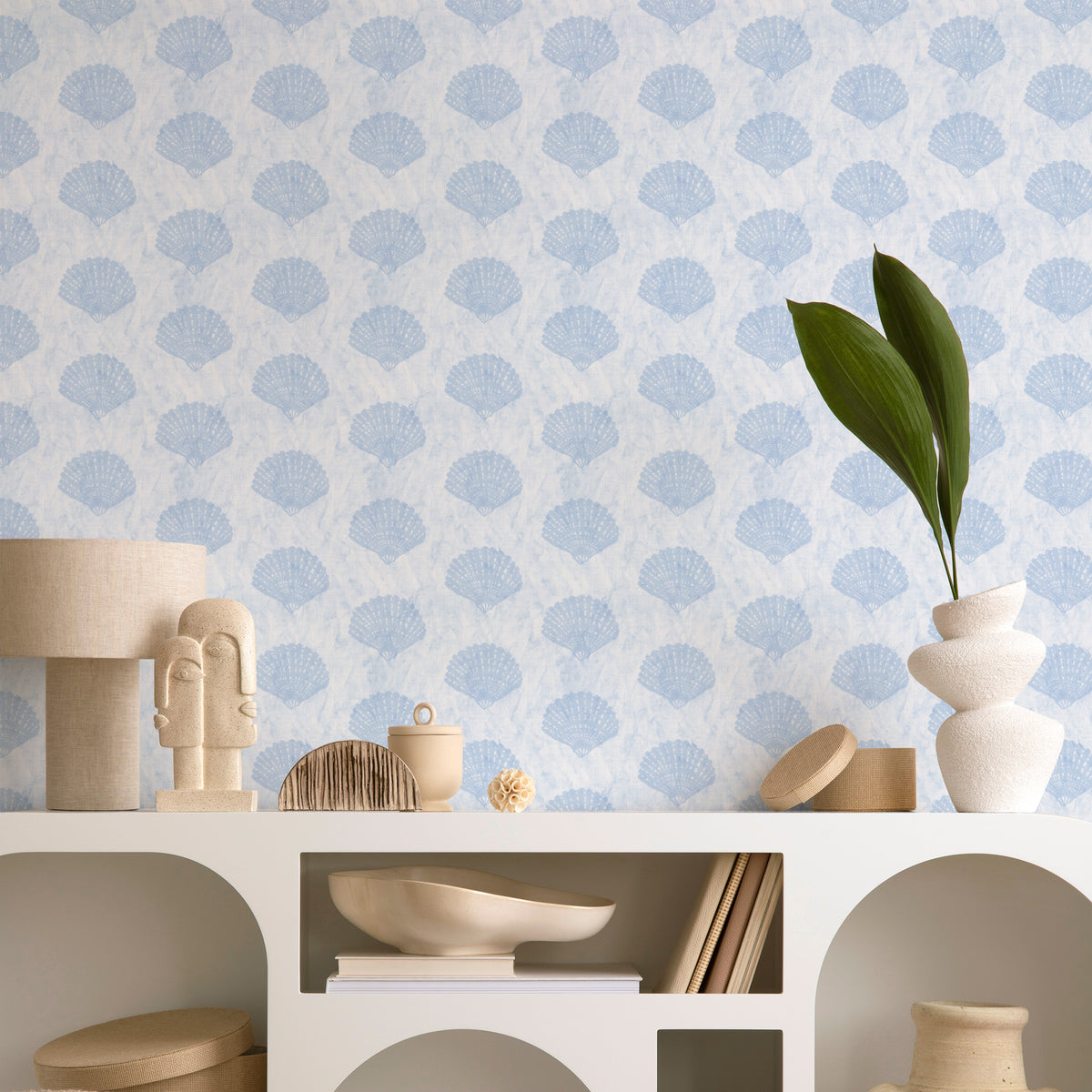 Coastal Shell in Ice Blue Wallpaper from Olive et Oriel where you can shop wallpaper and artworks online