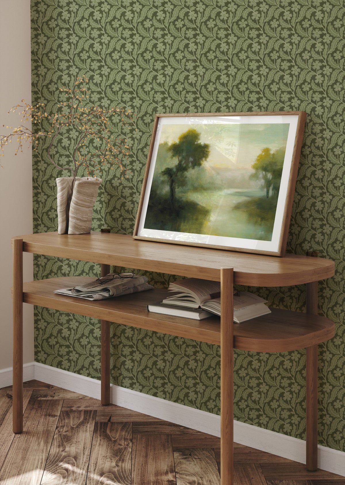 Country Blossom Dark Green Wallpaper from Olive et Oriel where you can shop wallpaper and artworks online